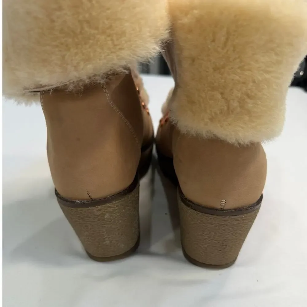 J.Crew Nordic Shearling Wedge Boots Size 9 Nubuck Leather Fur Lined Après Ski